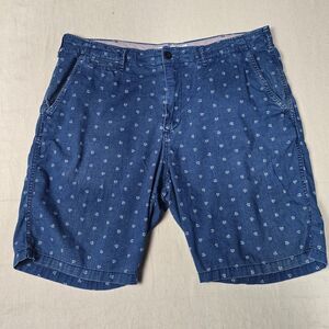 Lucky Brand Shorts Mens 36 Navy Geometric Chambray Floral Linen Blend Khaki Flaw